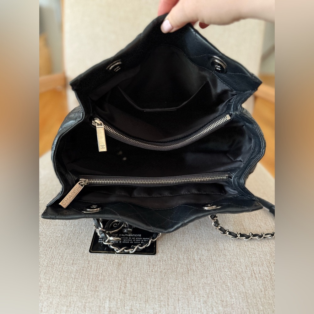 CHANEL Black Classic Quilted Tote Bag with Silver Chain - Picture 14 of 16